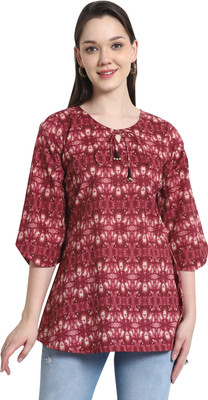 HouseOfCommon Women Printed Straight Kurta(Maroon)