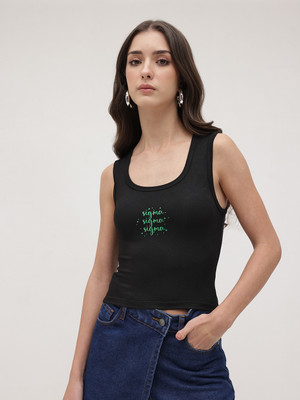 Westhood Party Graphic Print Women Black Top