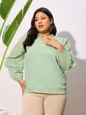 SASSAFRAS Curve Casual Solid Women Green Top