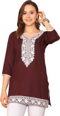 Merira Casual Embroidered Women Purple Top