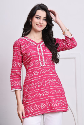 RolyPoly Women Printed Straight Kurta(Pink)