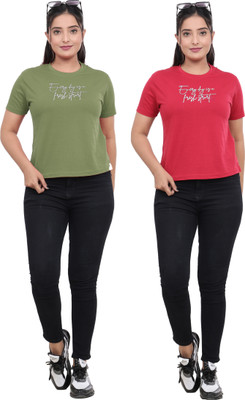 JUST LOVE Casual Printed Women Green, Red Top