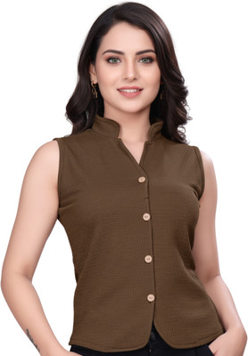 Dholakiya Empire Vibe LLP Casual Solid Women Brown Top