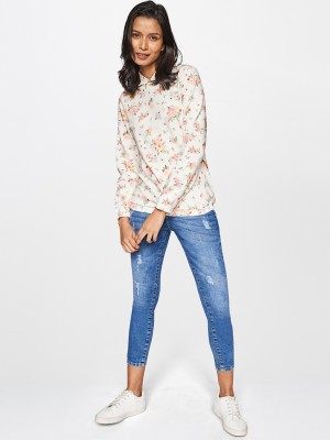 AND Casual Floral Print Women White Top