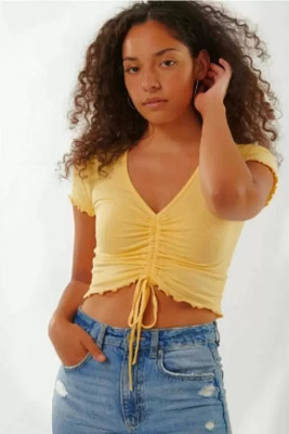Whitewhale Casual Solid Women Yellow Top