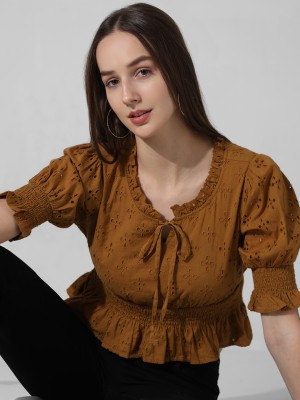 ONLY Casual Solid Women Brown Top