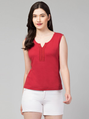 HouseOfCommon Casual Solid Women Red Top