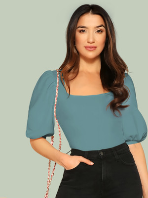 Kashonaa Casual Solid Women Light Blue Top