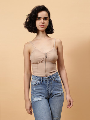 Fashion Gaiia Casual Solid Women Beige Top