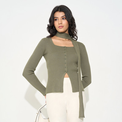 Honey By Pantaloons Casual Solid Women Green Top