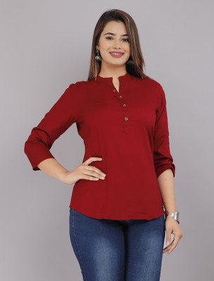 Moda Casa Casual Solid Women Maroon Top