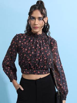 Tokyo Talkies Casual Printed Women Black, Pink Top