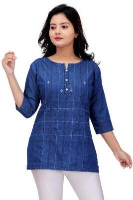anmol fashion Casual Checkered Women Blue Top