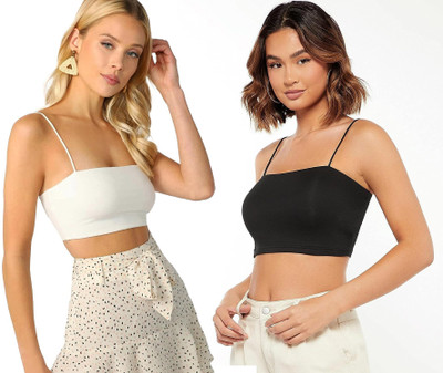 PINOVO Casual Solid Women Black, White Top