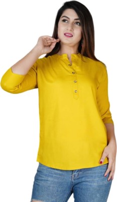 Moda Casa Casual Solid Women Yellow Top