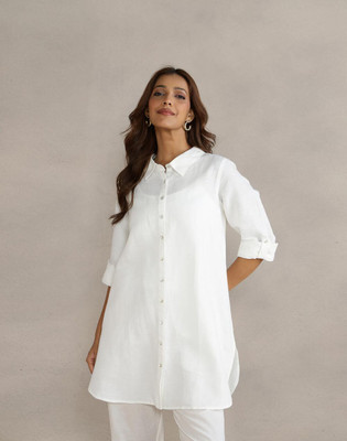 Fabindia Casual Solid Women White Top