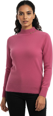 Kriti Solid Round Neck Casual Women Pink Sweater