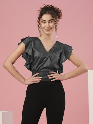 Globus Casual Self Design Women Grey Top