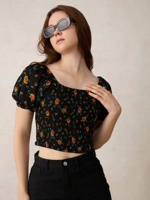 OUTZIDR Casual Printed Women Black Top