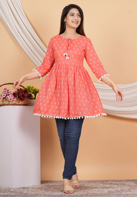 HouseOfCommon Casual Printed Women Pink Top