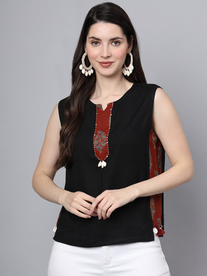 JAPER KURTI Casual Printed Women Black Top
