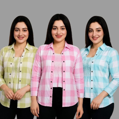 ProductGalaxy Casual Checkered Women Multicolor Top