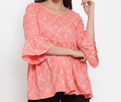 HANUMNTRA Casual Printed Women Pink Top