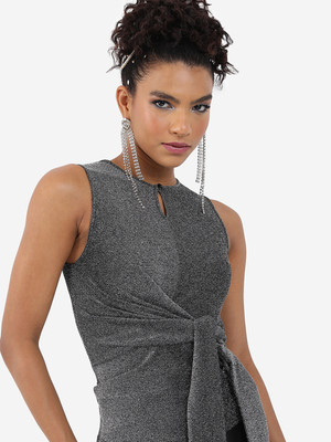 Tokyo Talkies Casual Self Design Women Grey Top
