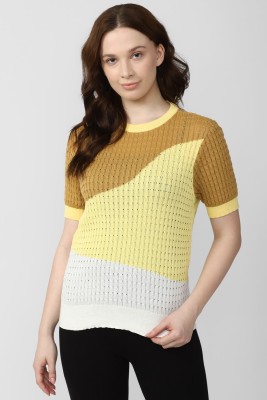 VAN HEUSEN Casual Self Design Women Yellow, Beige, White Top