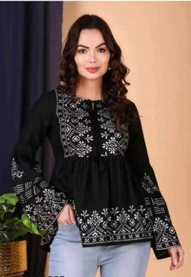 lakshgudi Party Printed Women White, Black Top