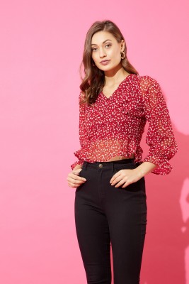 ANVI Be Yourself Casual Balloon Sleeve, Full Sleeve, Flared Sleeve Floral Print Women Maroon Top