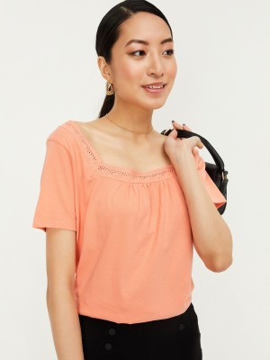 MAX Casual Solid Women Orange Top