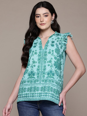 aarke Ritu Kumar Casual Floral Print Women Green Top