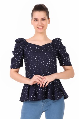 ZUVINO Casual Polka Print Women Dark Blue Top