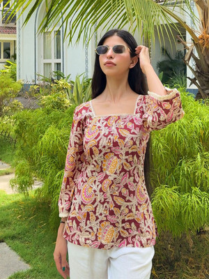 SAICHA Casual Ethnic Motifs Women Maroon Top