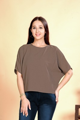 METRONAUT Casual Self Design Women Brown Top