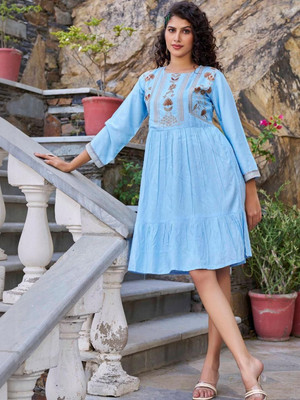 SZN Casual Embroidered Women Blue Top