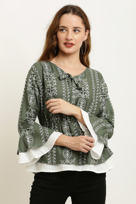 ukaim fashion Casual Printed Women Green Top