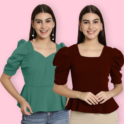 Tromko Casual Solid Women Green, Maroon Top