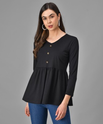 vivient Casual Regular Sleeve Solid Women Black Top