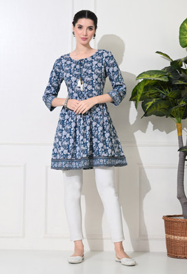 METAFAB Women Printed Flared Kurta(Blue)
