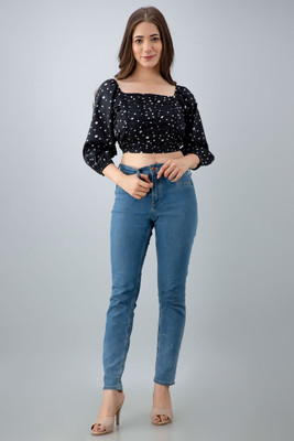 ADRIANA Party Printed Women Black Top