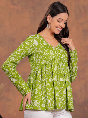 KULSUM Party Printed Women Green Top