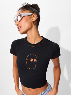 The Souled Store Casual Graphic Print Women Black Top