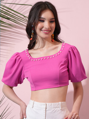 Tokyo Talkies Casual Solid Women Pink Top