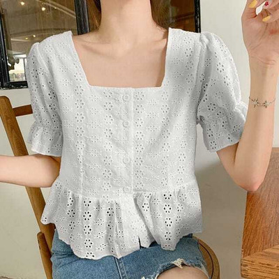 PERFETTE WOLLO Casual Embroidered Women White Top