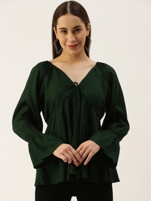 VYMO Casual Solid Women Green Top