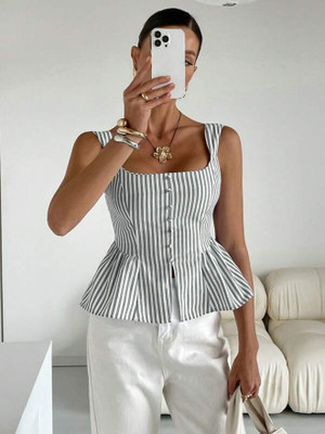 Taraviya Party Striped Women Black Top