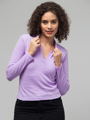 Alveen Empire Casual Self Design Women Purple Top