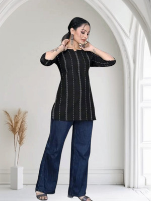 Texpa Creationqe Women Solid Anarkali Kurta(Black)